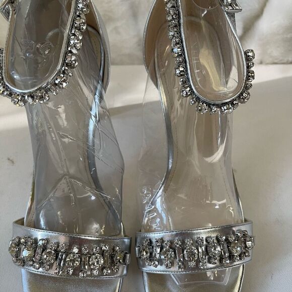 Nine West Engaged silver ankle strap platform sandals with Rhinestones … - Picture 5 of 16
